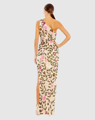 Evening Gowns | Women Mac Duggal Floral Sequined One Shoulder Column Gown Nude Multi