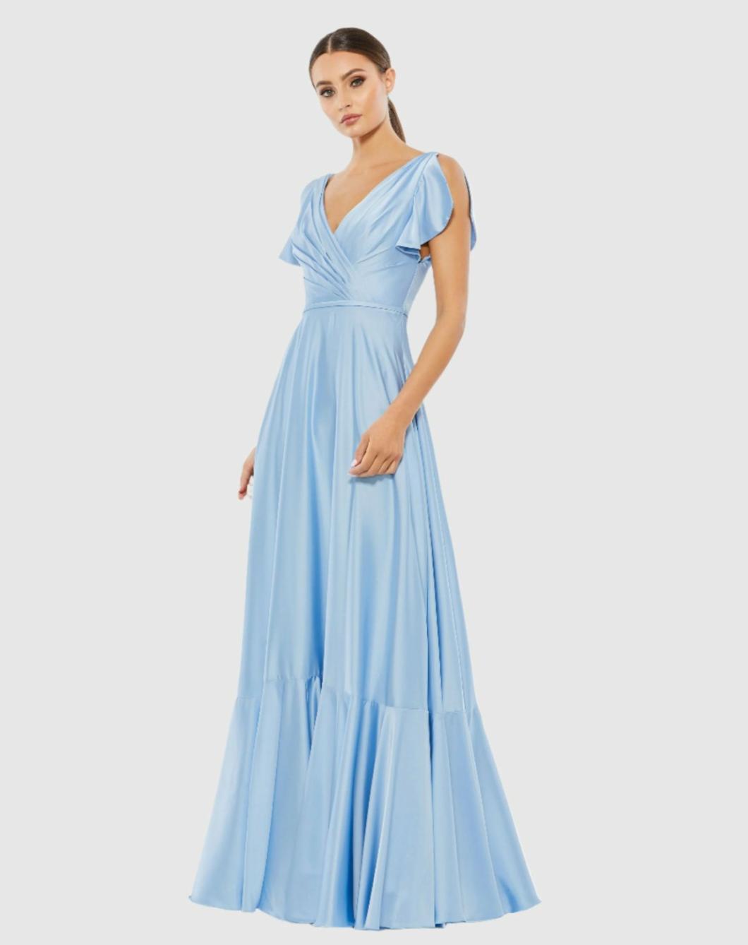 Evening Gowns | Women Mac Duggal Flounce Sleeve Satin Gown Periwinkle