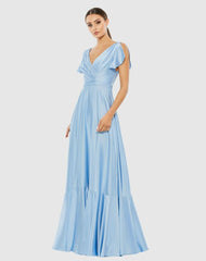 Evening Gowns | Women Mac Duggal Flounce Sleeve Satin Gown Periwinkle