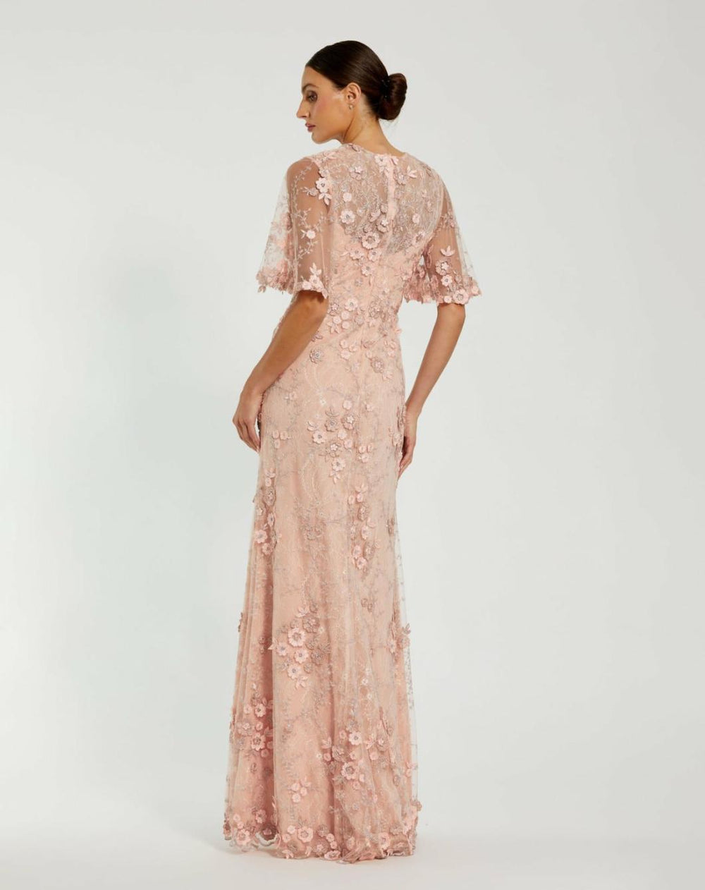 Evening Gowns | Women Mac Duggal Flutter Sleeve Floral Embroidered Net Gown Rose