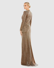 Evening Gowns | Women Mac Duggal Front Twist V Neck Long Sleeve Gown Bronze