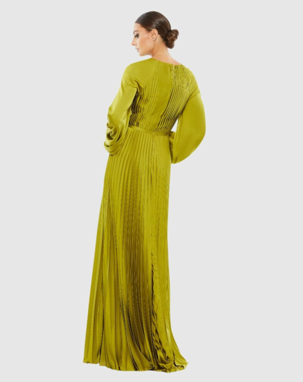Evening Gowns | Women Mac Duggal Green Pleated High Neck Raglan Long Sleeve Side Slit Gown Apple Green