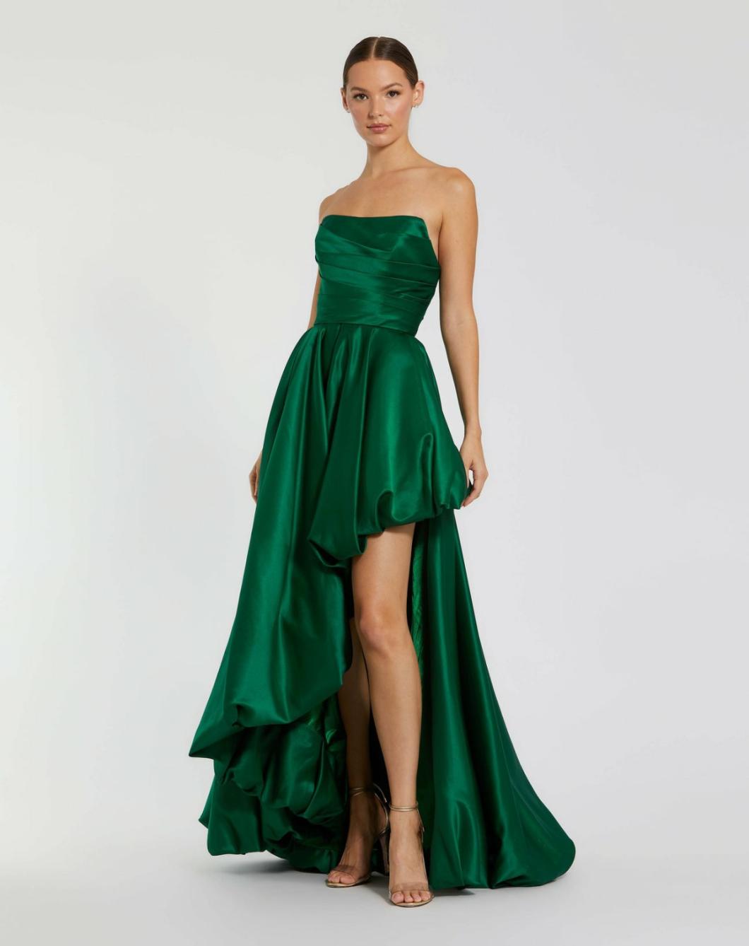 Evening Gowns | Women Mac Duggal Green Strapless Ruched High Low Gown Emerald