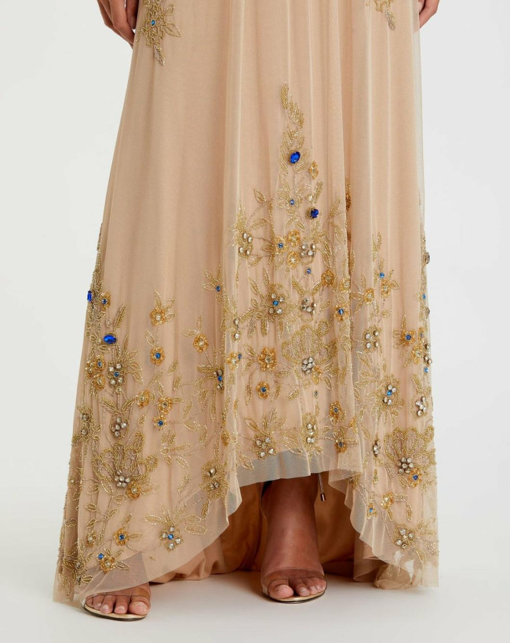 Evening Gowns | Women Mac Duggal High Neck Floral Embellished Trapeze Dress Nude Gold