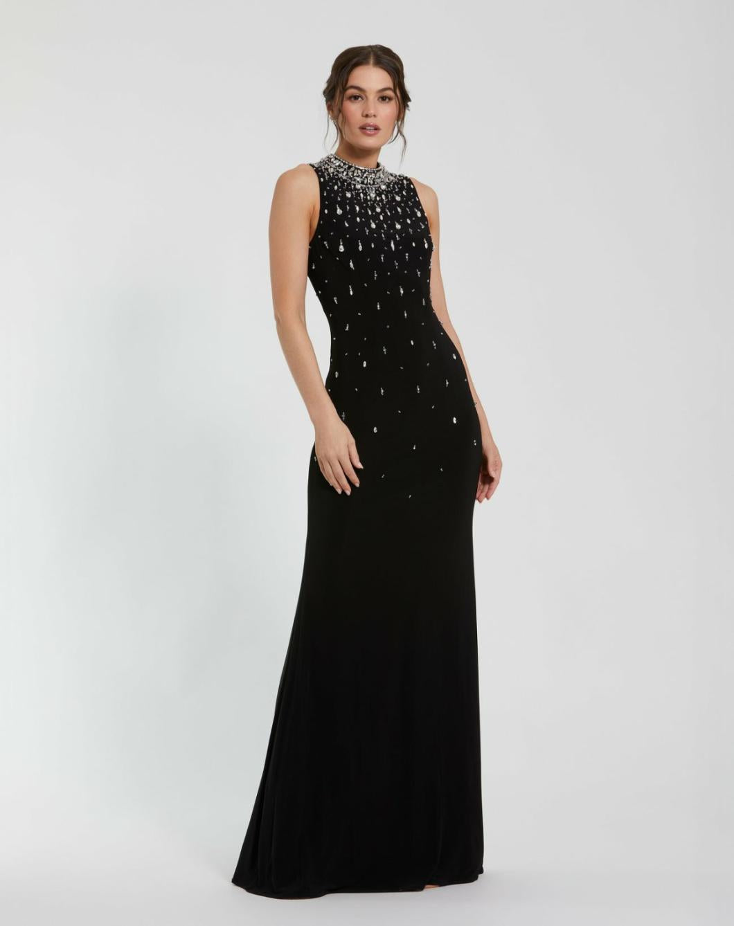 Evening Gowns | Women Mac Duggal High Neck Sleeveless Beaded Jersey Fitted Gown Black