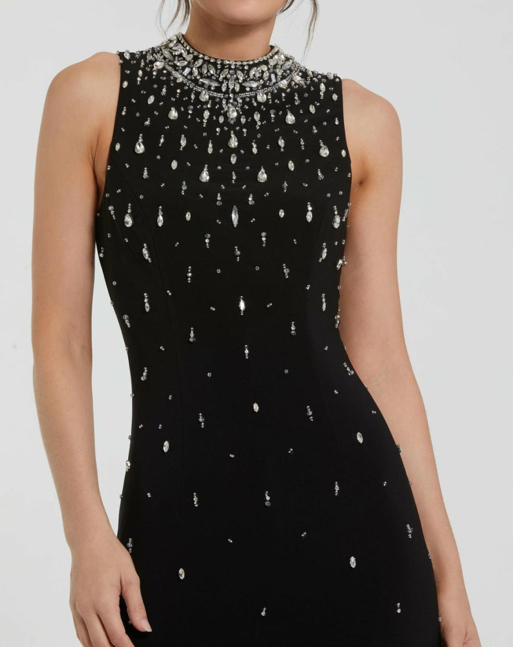 Evening Gowns | Women Mac Duggal High Neck Sleeveless Beaded Jersey Fitted Gown Black