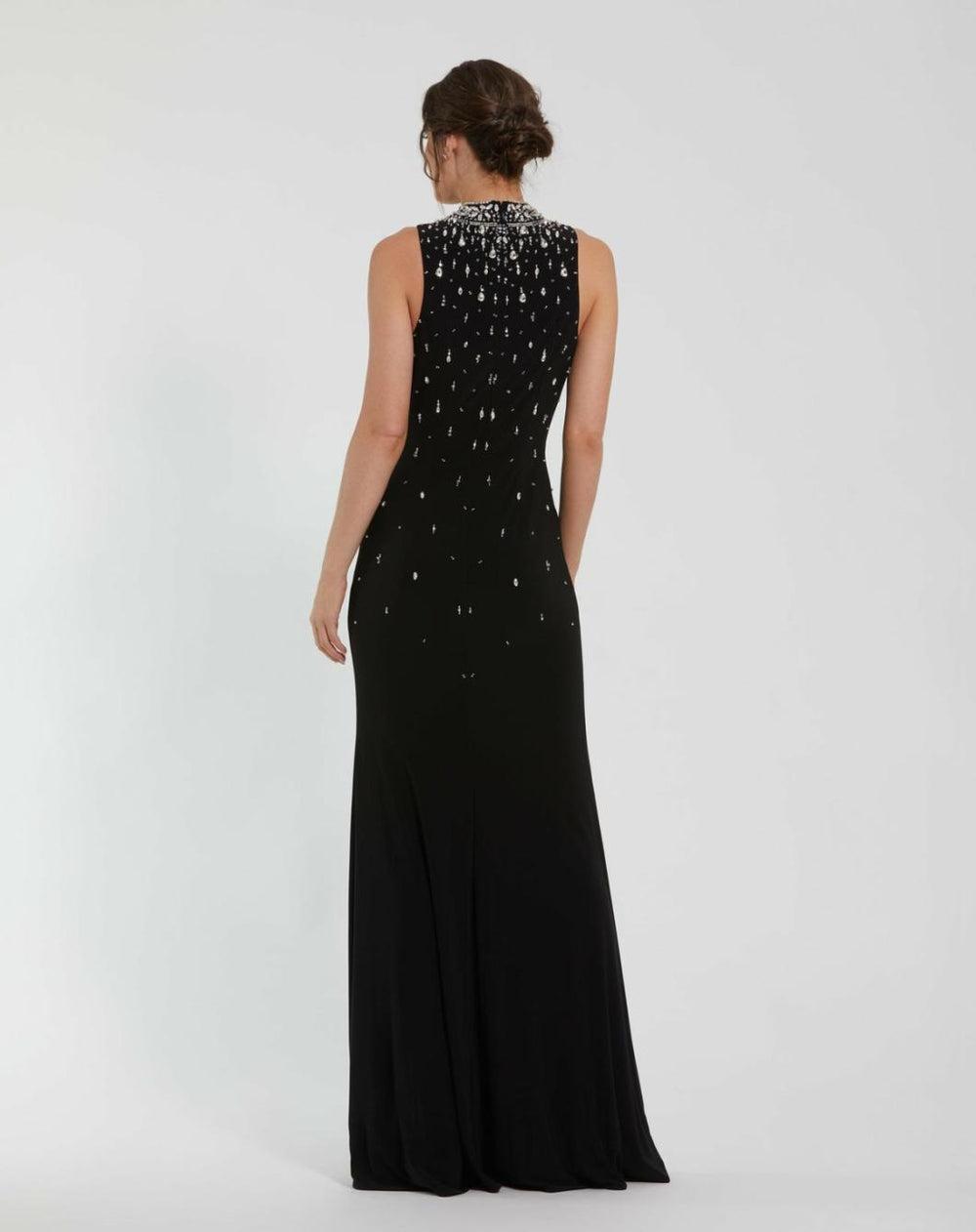 Evening Gowns | Women Mac Duggal High Neck Sleeveless Beaded Jersey Fitted Gown Black