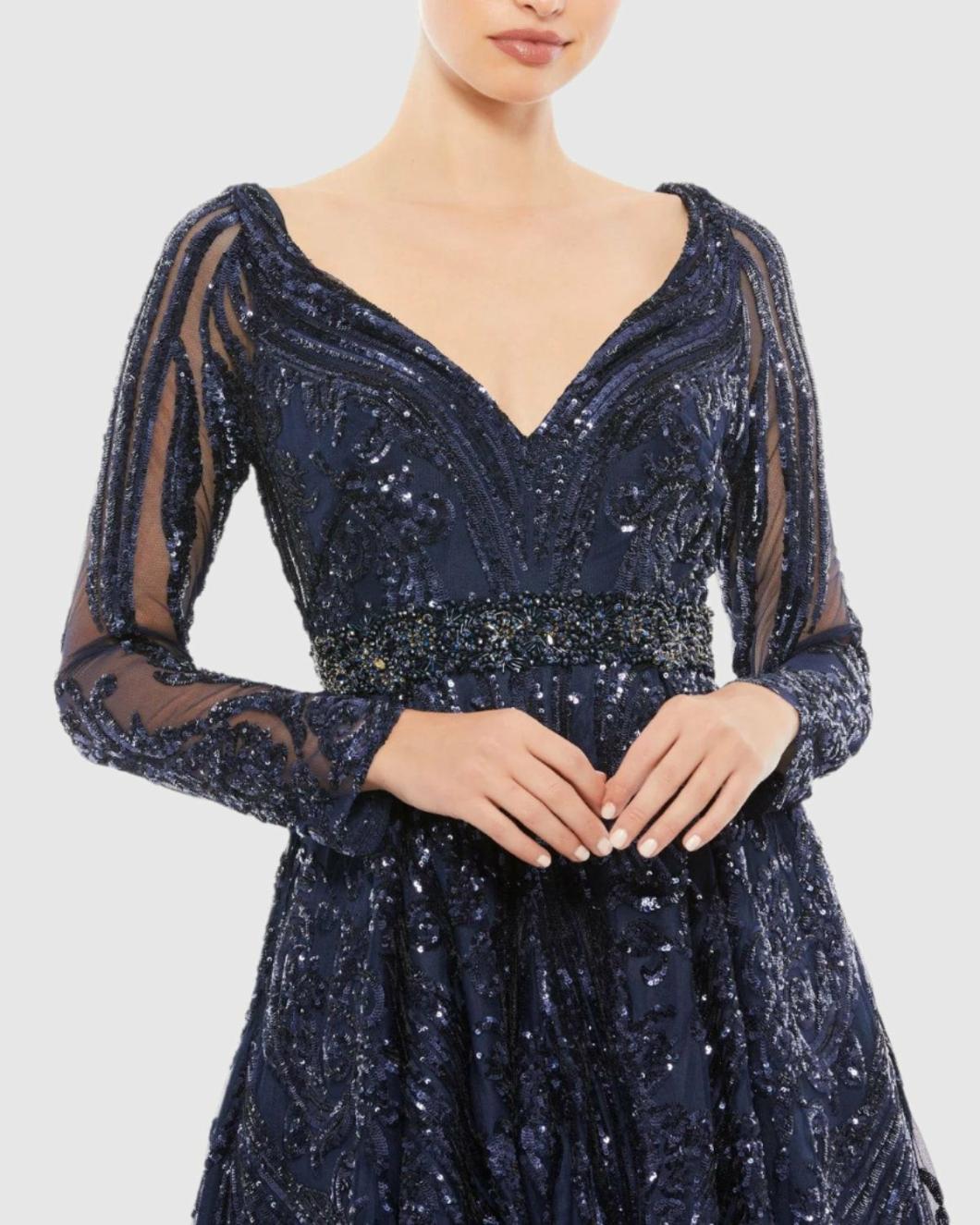 Evening Gowns | Women Mac Duggal Long Sleeve Embellished Evening Gown Midnight