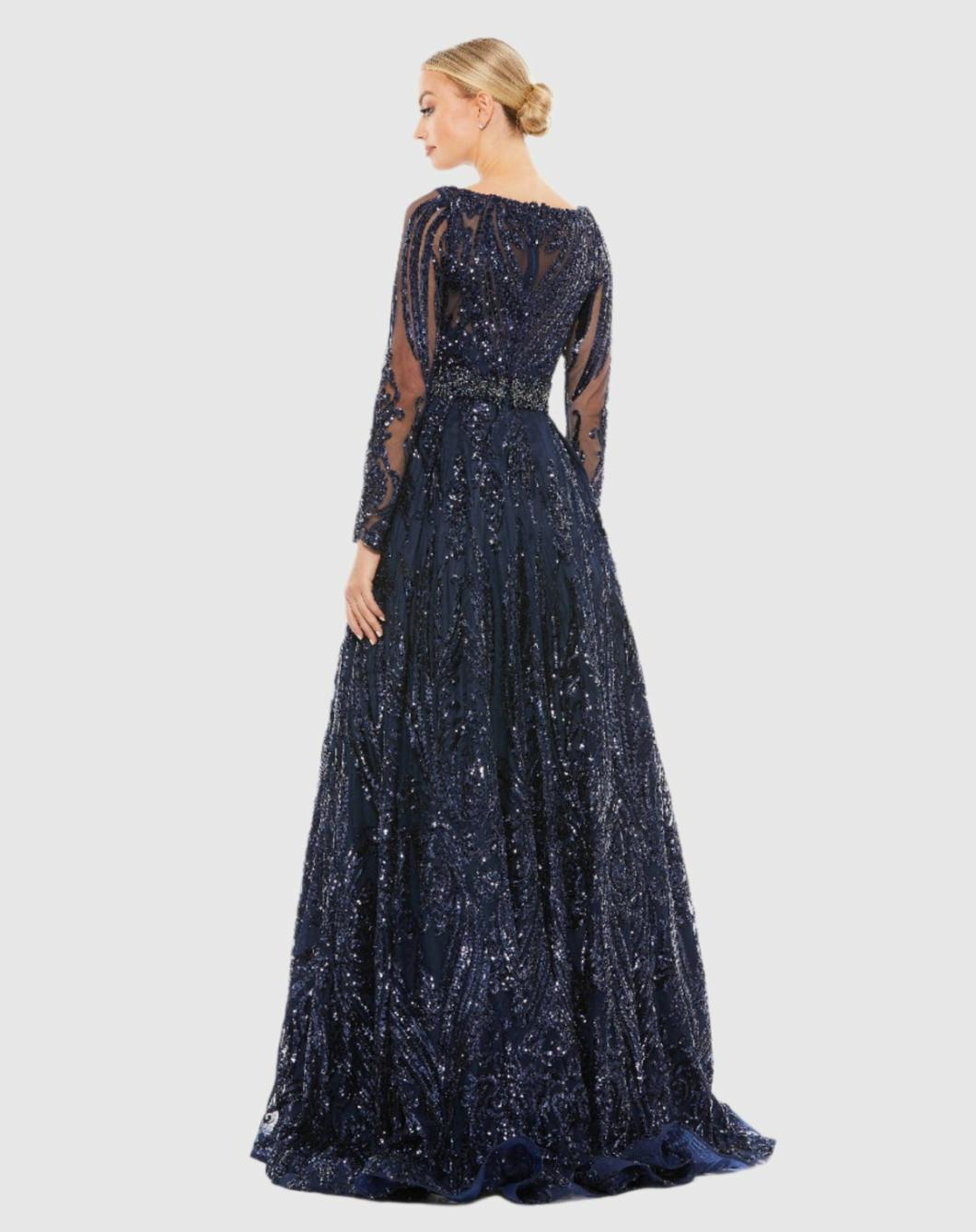 Evening Gowns | Women Mac Duggal Long Sleeve Embellished Evening Gown Midnight