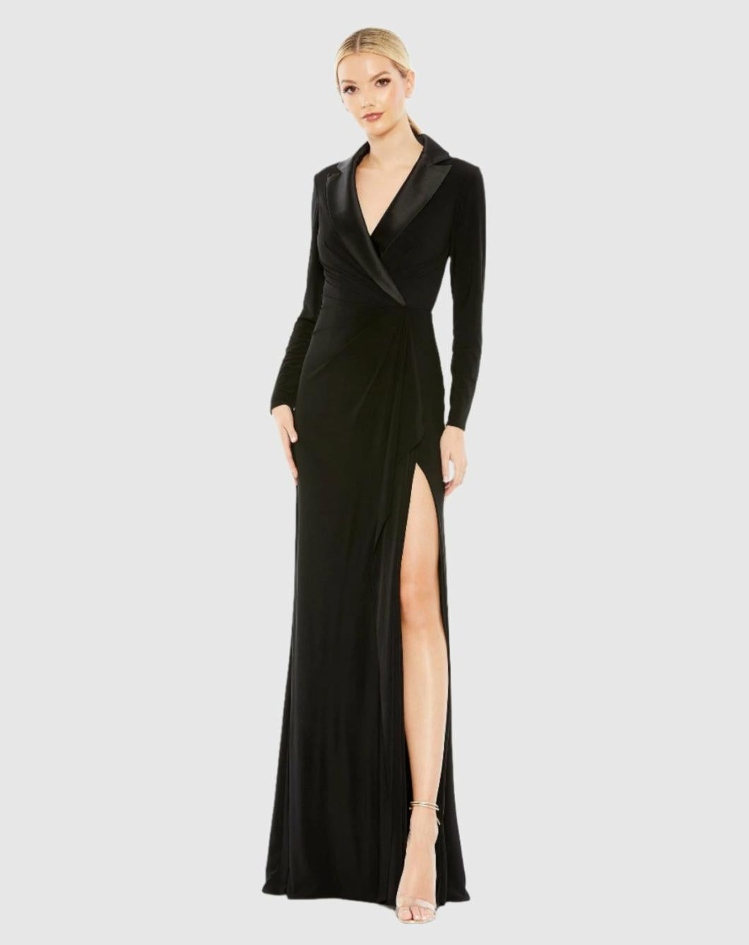 Evening Gowns | Women Mac Duggal Long Sleeve Faux Tuxedo Gown Black