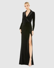 Evening Gowns | Women Mac Duggal Long Sleeve Faux Tuxedo Gown Black