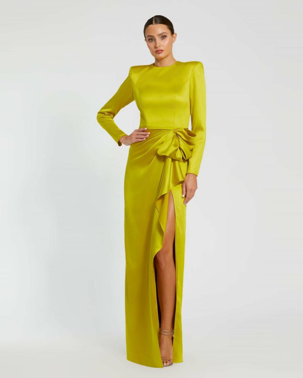 Evening Gowns | Women Mac Duggal Long Sleeve Structured Bow Draped Gown Chartreuse