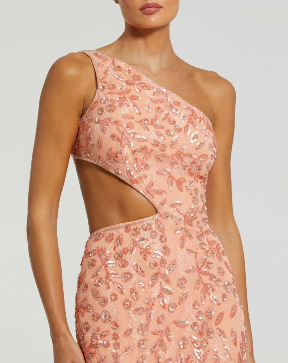 Evening Gowns | Women Mac Duggal Mac Duggal Embellished Mesh Column Prom Dress Peach