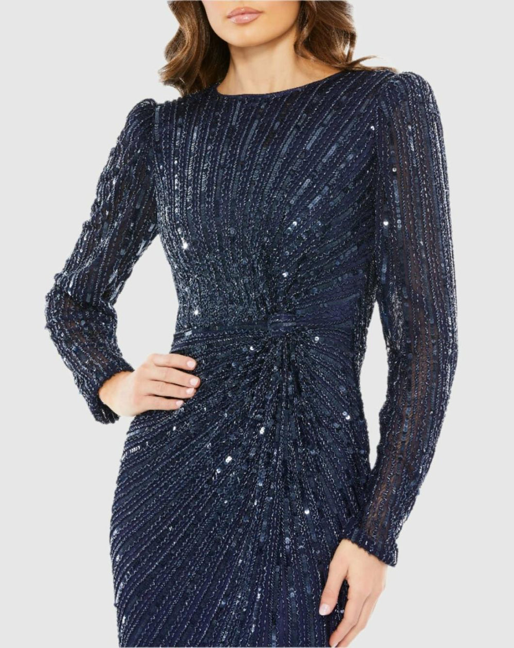 Evening Gowns | Women Mac Duggal Navy Embellished Puff Sleeve Side Knot Gown Navy