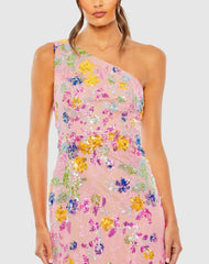 Evening Gowns | Women Mac Duggal One Shoulder Floral Sequin Lace Up Gown Pink Multi