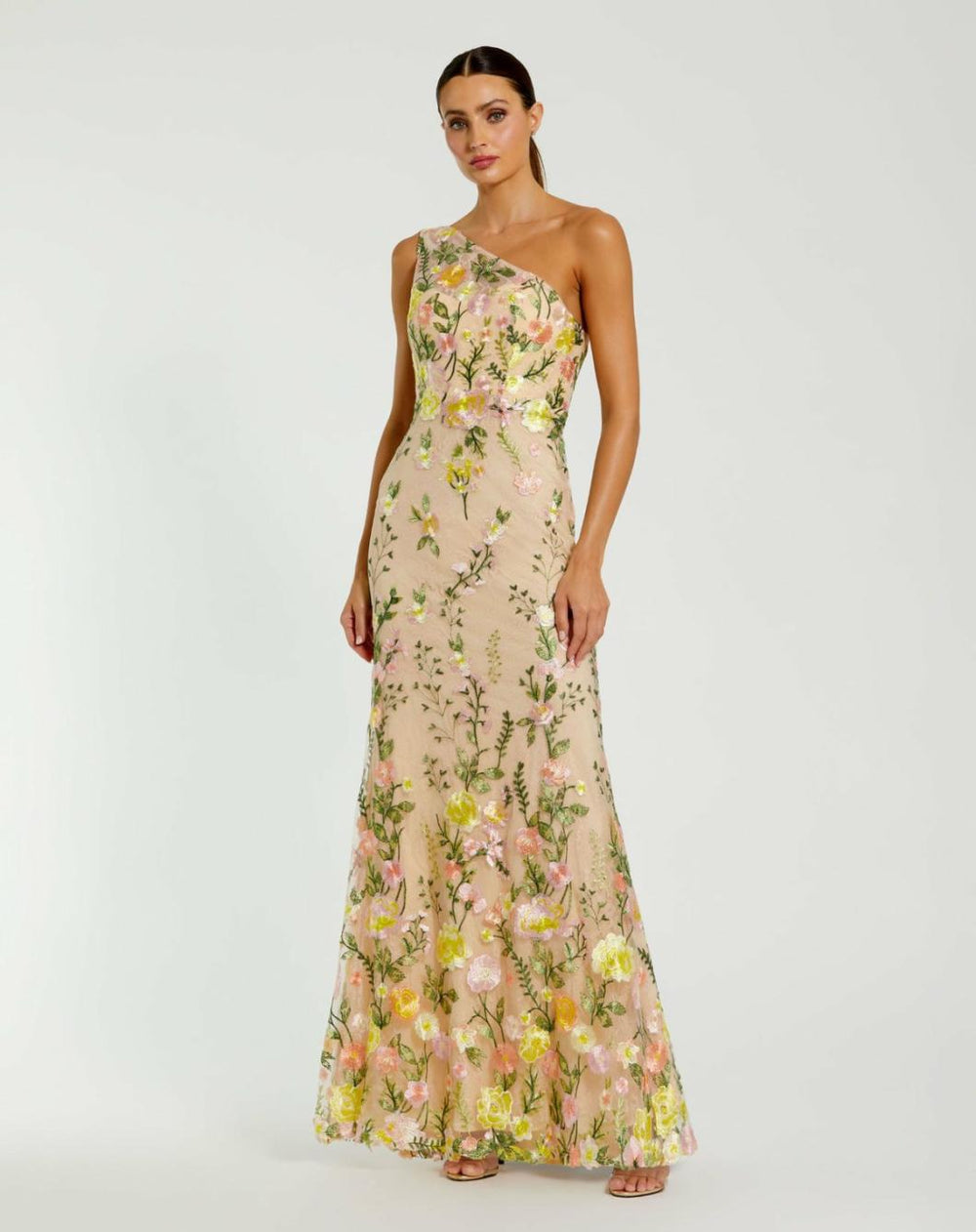 Evening Gowns | Women Mac Duggal One Shoulder Lace Embroidered Gown Yellow Multi