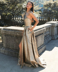 Evening Gowns | Women Mac Duggal One Shoulder Metallic Ballgown Antique Bronze