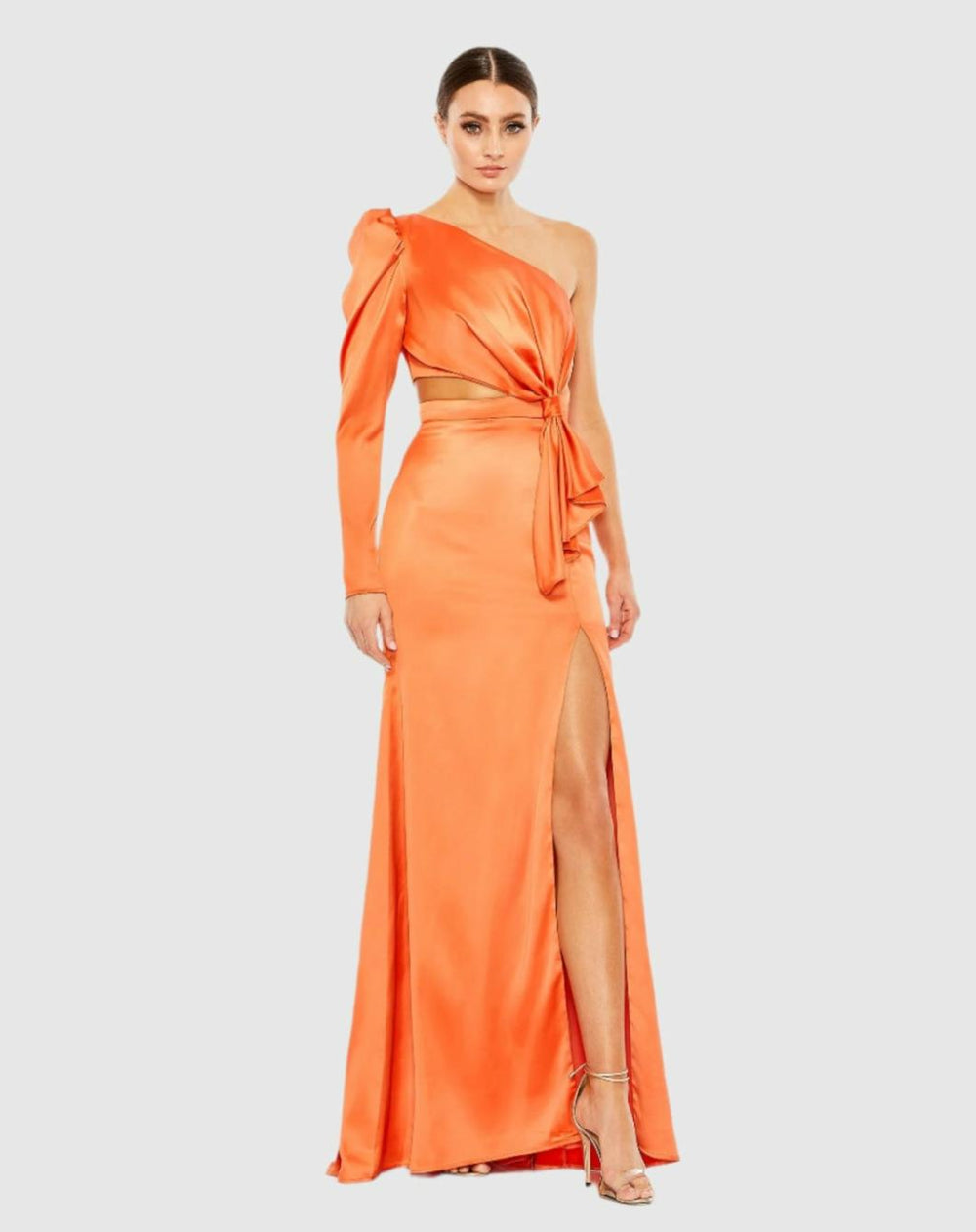 Evening Gowns | Women Mac Duggal Orange Puff One Sleeve Cut Out Side Knot Gown Tangerine