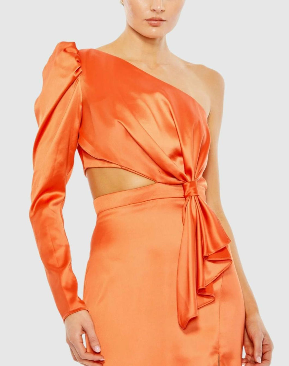 Evening Gowns | Women Mac Duggal Orange Puff One Sleeve Cut Out Side Knot Gown Tangerine
