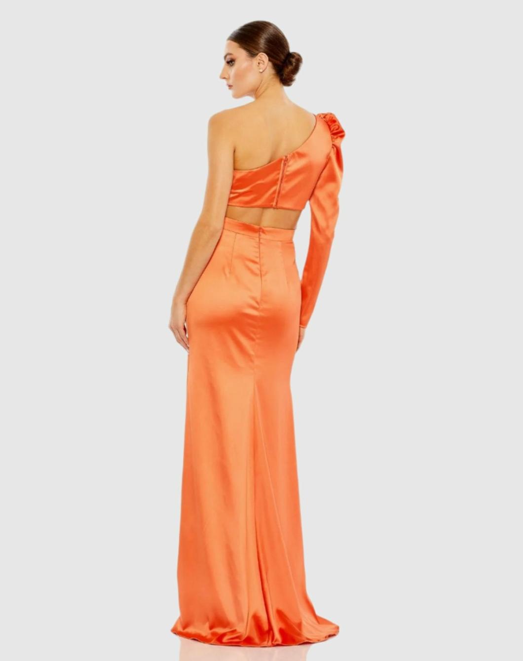 Evening Gowns | Women Mac Duggal Orange Puff One Sleeve Cut Out Side Knot Gown Tangerine