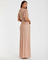 Evening Gowns | Women Mac Duggal Pink Embellished Flutter Sleeve Gown Nude