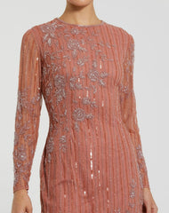 Evening Gowns | Women Mac Duggal Pink Embellished High Neck Illusion Long Sleeve Gown Rose