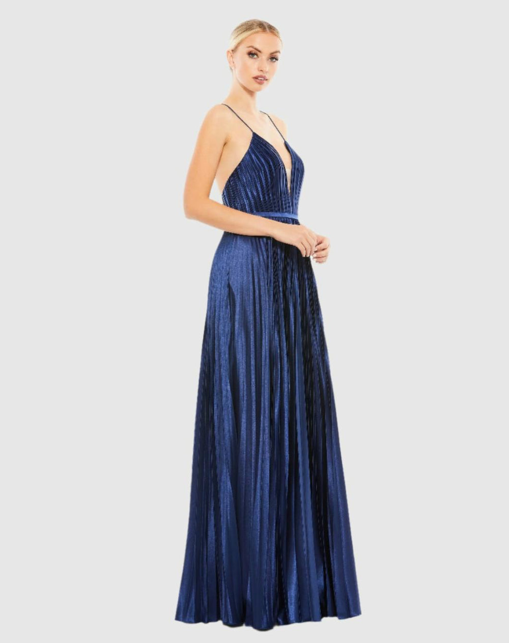 Evening Gowns | Women Mac Duggal Plunge Neck Pleated Evening Gown Midnight