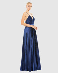 Evening Gowns | Women Mac Duggal Plunge Neck Pleated Evening Gown Midnight