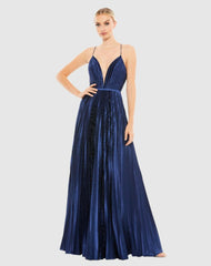 Evening Gowns | Women Mac Duggal Plunge Neck Pleated Evening Gown Midnight