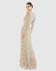 Evening Gowns | Women Mac Duggal Puff Shoulder Sequined Surplice Gown Shimmering Gold