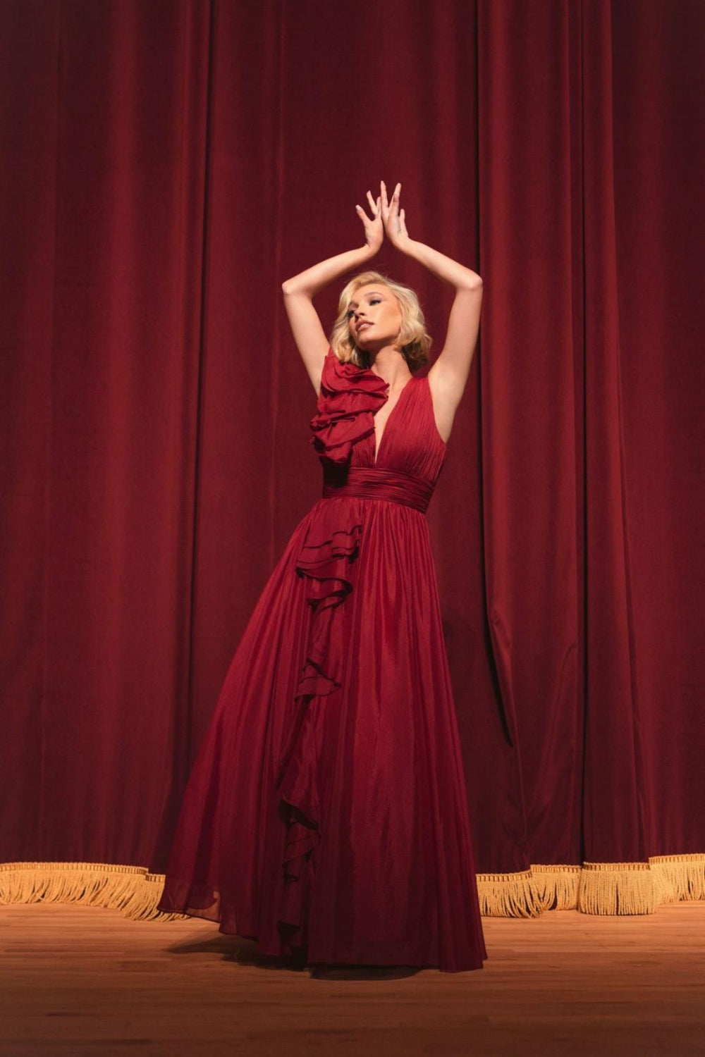 Evening Gowns | Women Mac Duggal Ruffle Detailed Evening Dress Wine