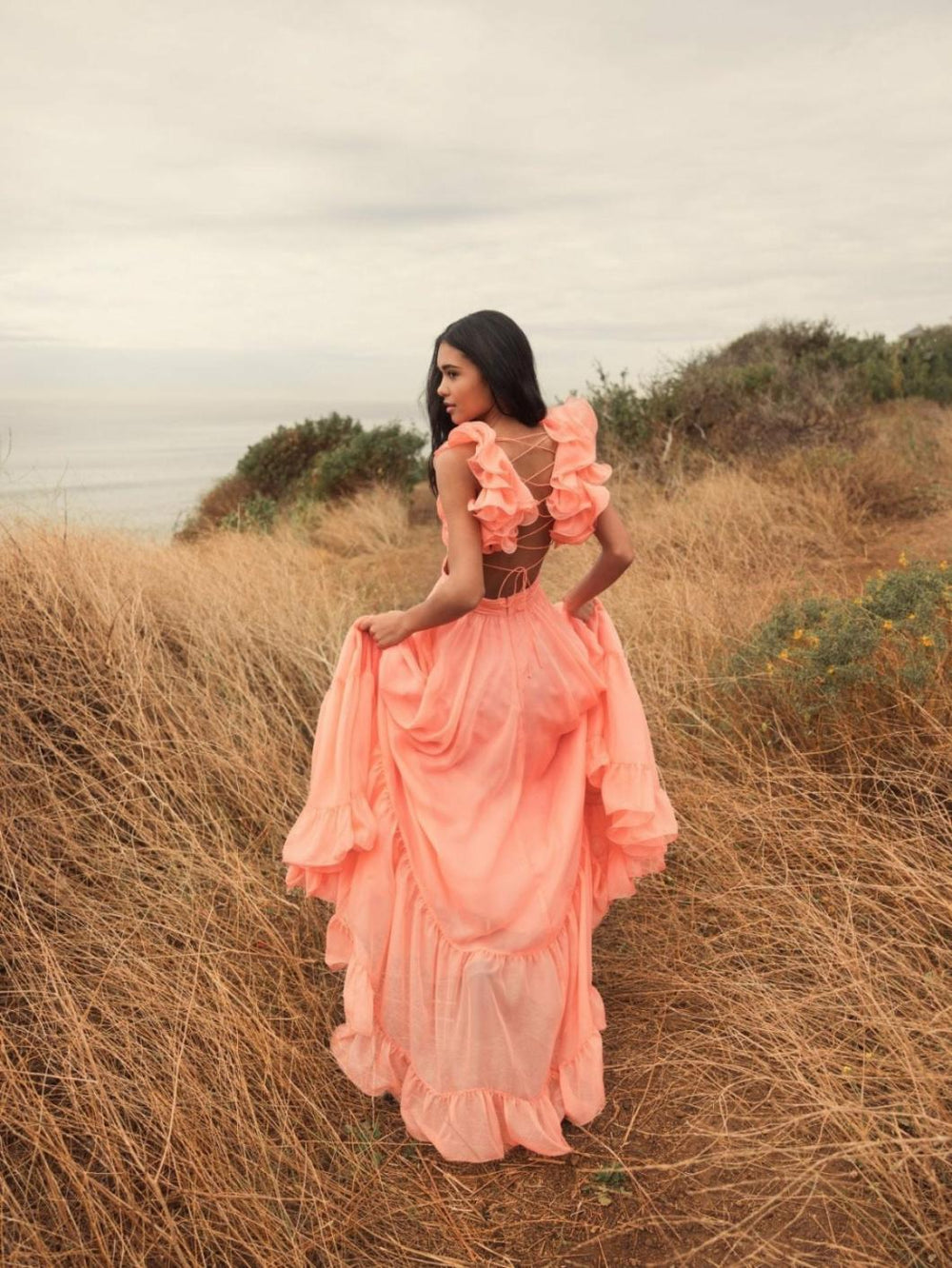 Evening Gowns | Women Mac Duggal Ruffle Tiered Cut-Out Chiffon Gown Black