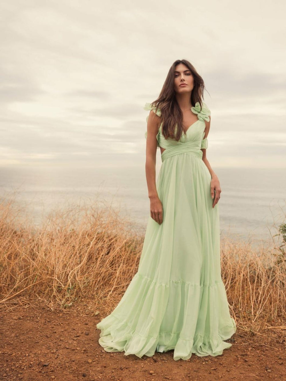 Evening Gowns | Women Mac Duggal Ruffle Tiered Cut-Out Chiffon Gown Black