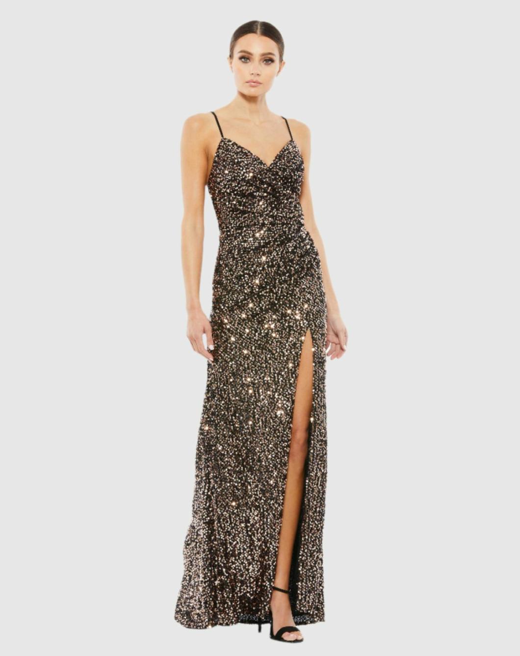 Evening Gowns | Women Mac Duggal Sequined Gather Waist Gown Bronze