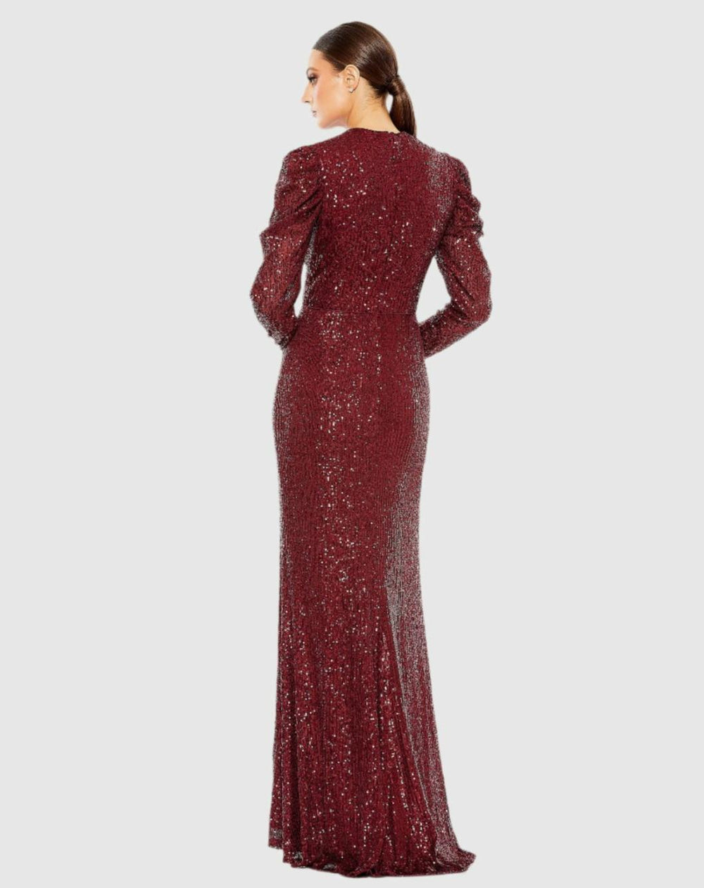 Evening Gowns | Women Mac Duggal Sequined High Neck Puff Long Sleeve Column Gown Copper