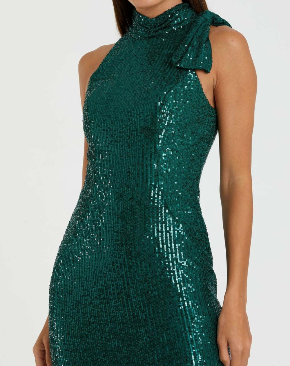 Evening Gowns | Women Mac Duggal Sequined Soft Tie Halter Neck Column Gown Teal