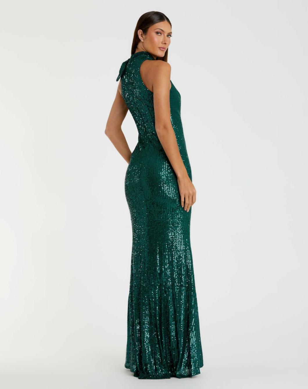 Evening Gowns | Women Mac Duggal Sequined Soft Tie Halter Neck Column Gown Teal