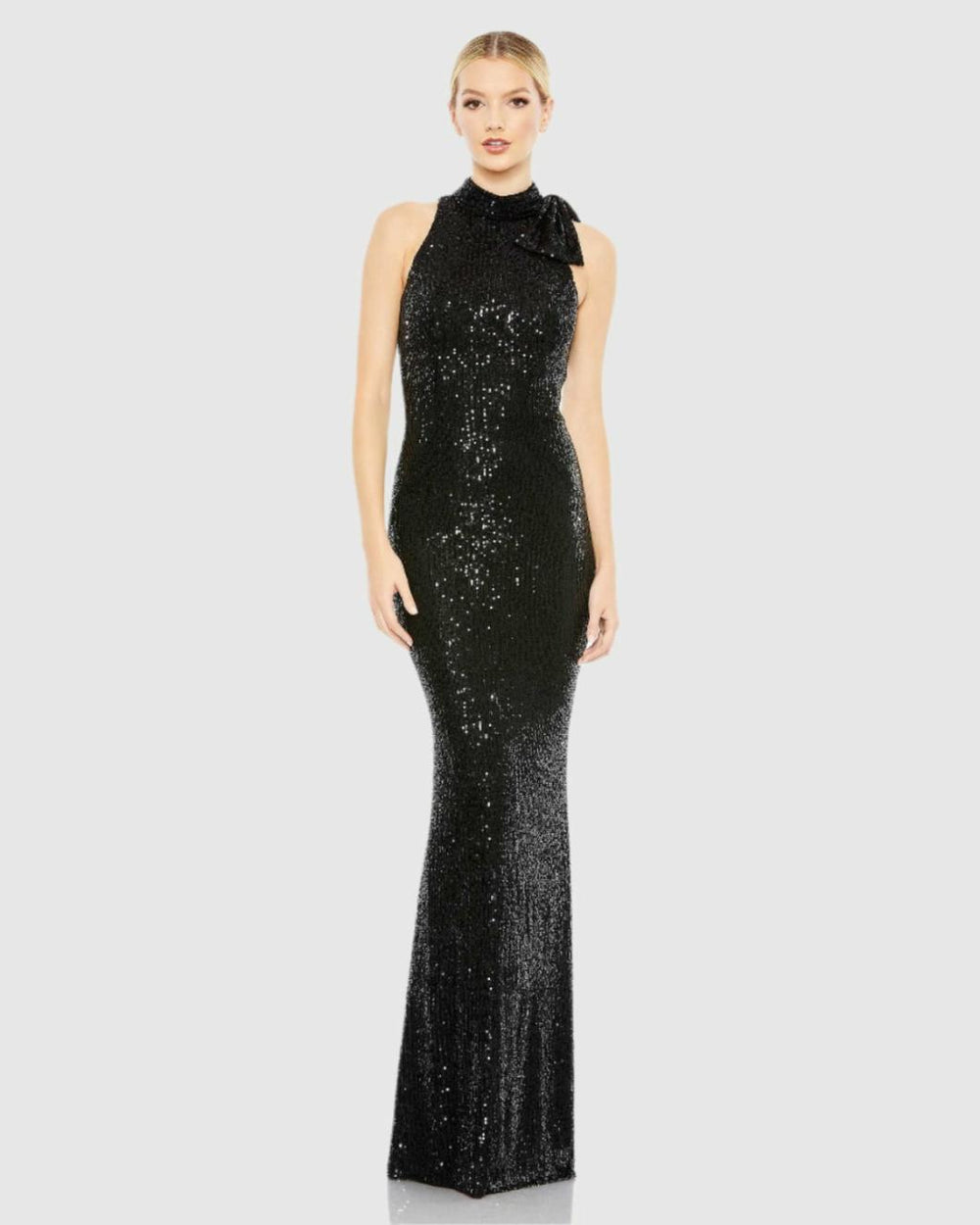 Evening Gowns | Women Mac Duggal Sequined Soft Tie Halter Neck Column Gown Teal