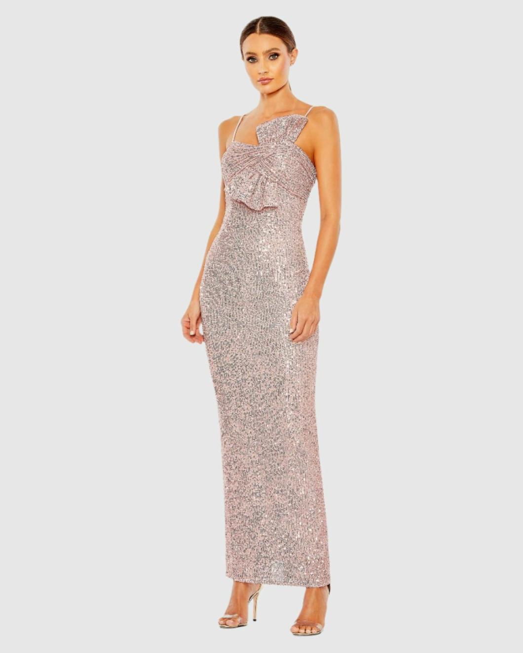 Evening Gowns | Women Mac Duggal Sequined Strapless Faux Bow Column Gown Rose Pink