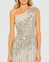 Evening Gowns | Women Mac Duggal Silver Beaded Embellished One Shoulder A Line Gown Silver Nude