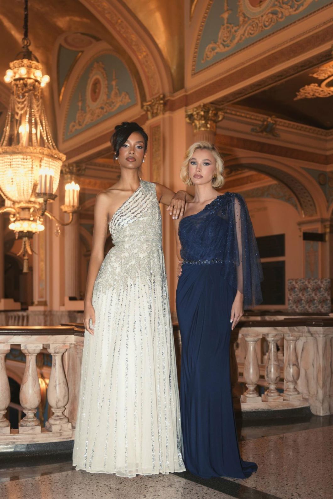 Evening Gowns | Women Mac Duggal Silver Beaded Embellished One Shoulder A Line Gown Silver Nude