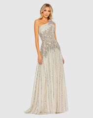 Evening Gowns | Women Mac Duggal Silver Beaded Embellished One Shoulder A Line Gown Silver Nude