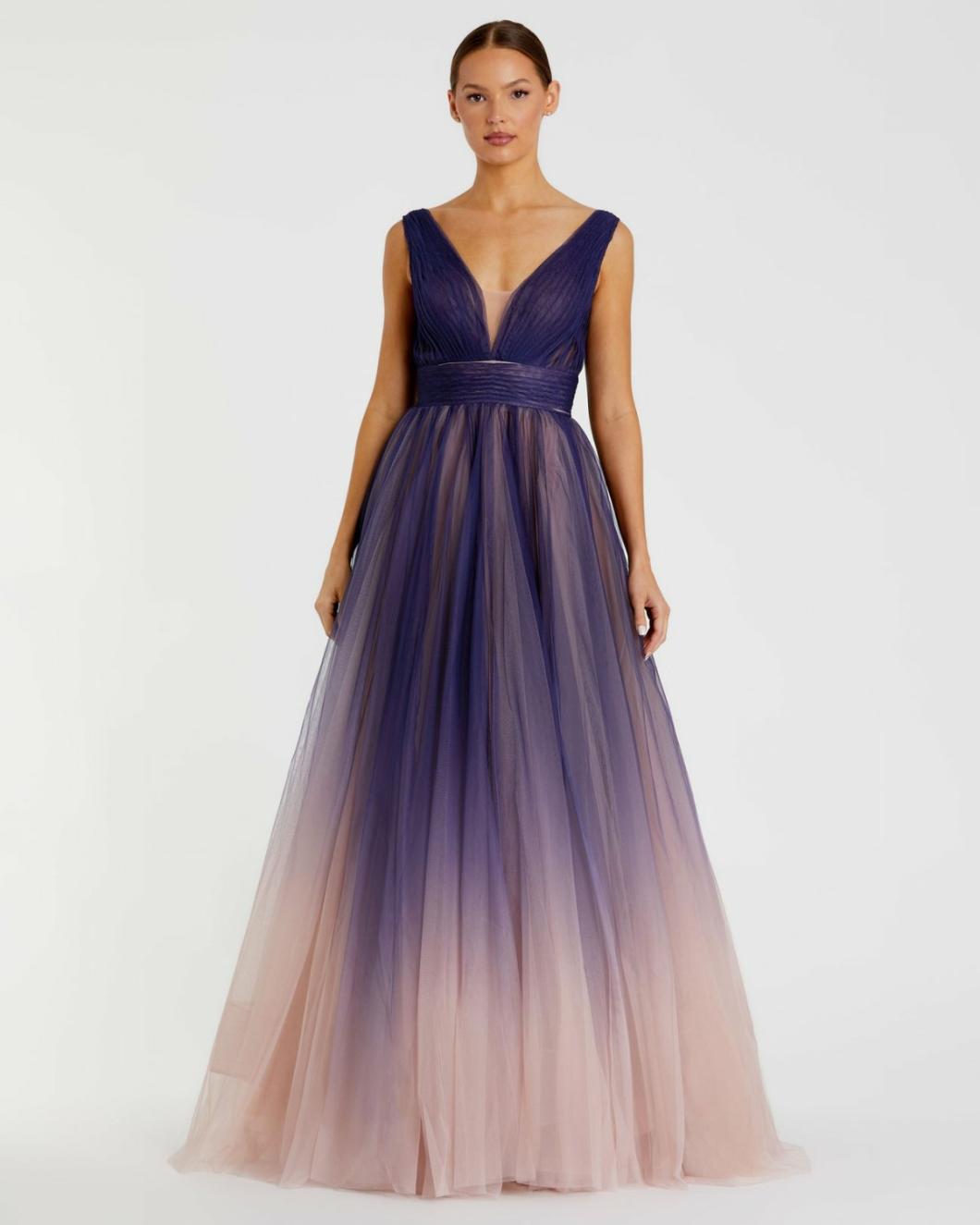 Evening Gowns | Women Mac Duggal Sleeveless Ombre Tulle Ball Gown Indigo Ombre