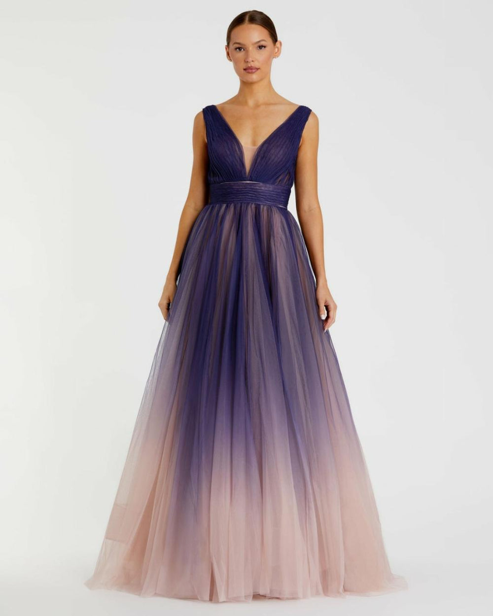 Evening Gowns | Women Mac Duggal Sleeveless Ombre Tulle Ball Gown Indigo Ombre