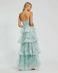 Evening Gowns | Women Mac Duggal Spaghetti Strap Applique Tiered Ruffle Gown Mint