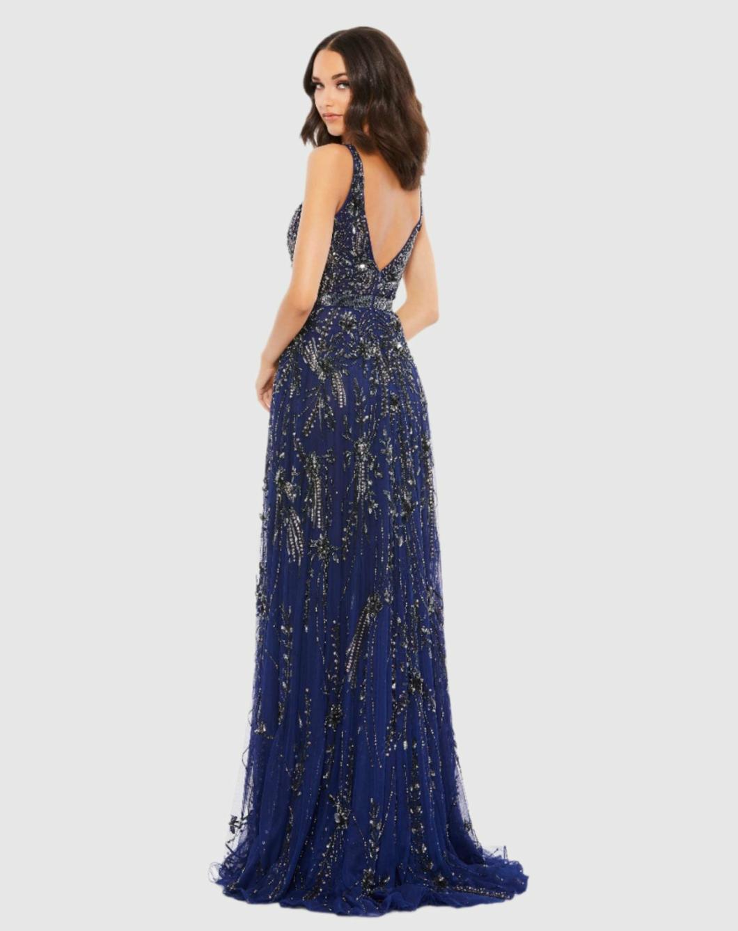 Evening Gowns | Women Mac Duggal V-Neck Embellished Tulle Gown Midnight
