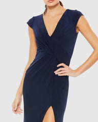 Evening Gowns | Women Mac Duggal V-Neck Ruched Jersey Gown Navy