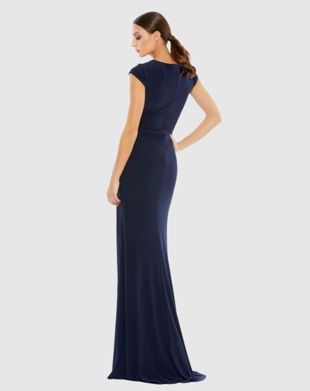 Evening Gowns | Women Mac Duggal V-Neck Ruched Jersey Gown Navy