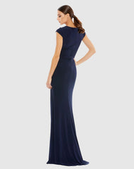 Evening Gowns | Women Mac Duggal V-Neck Ruched Jersey Gown Navy
