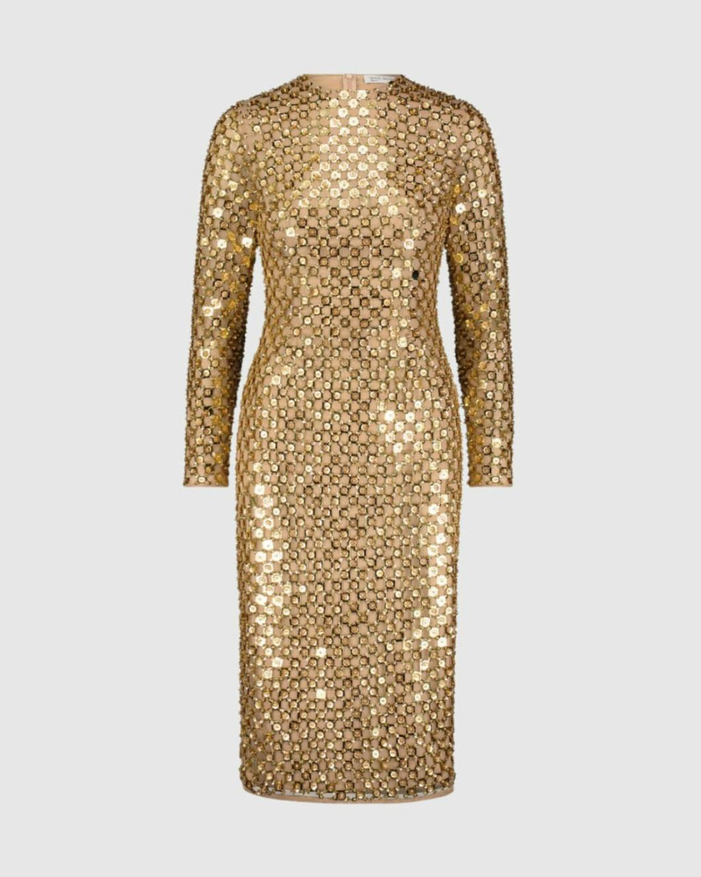Every Day Dresses | Women Mac Duggal Beaded Georgette Long Sleeve Fitted Midi Dress Antique Gold